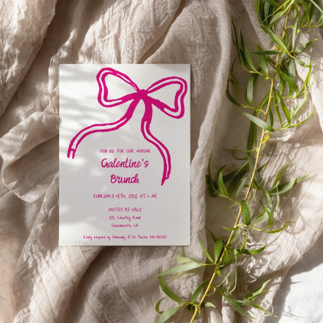 Galentine's Day hand drawn bow pink Invitation (Creator Uploaded)