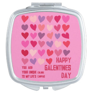 Galentines Day Make Up Gift Ideas Hearts and Quote Compact Mirror