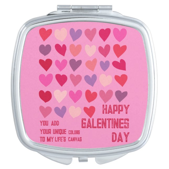 Galentines Day Make Up Gift Ideas Hearts and Quote Compact Mirror (Front)