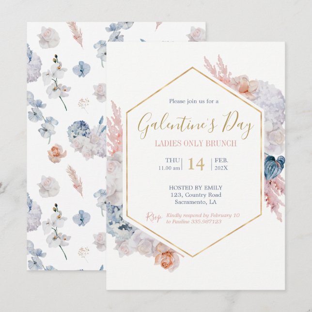 Galentine's Day party floral Invitation (Front/Back)
