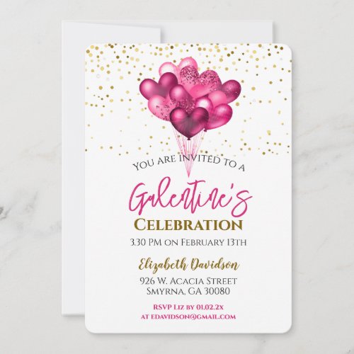 Galentines Day Party Heart Balloons Invitation