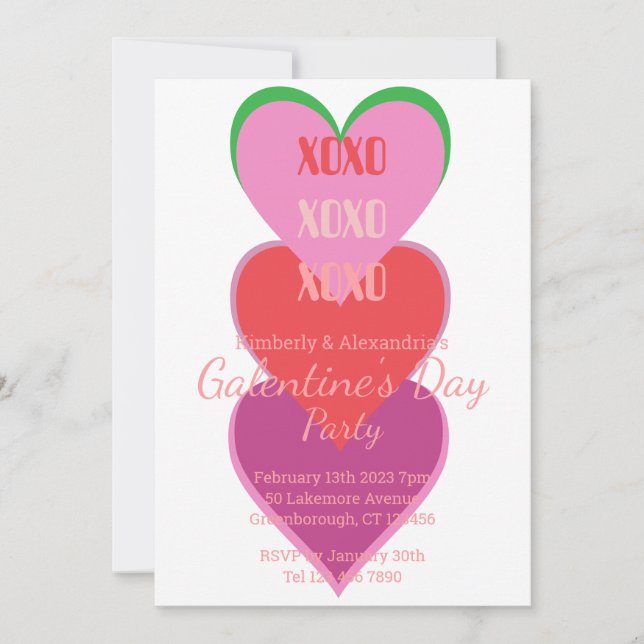 Galentine's Day Party Hearts Typography Design  Invitation (Front)
