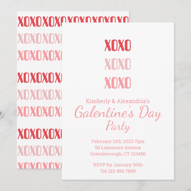 Galentine's Day Party Pink and Red typography Invitation (Front/Back)