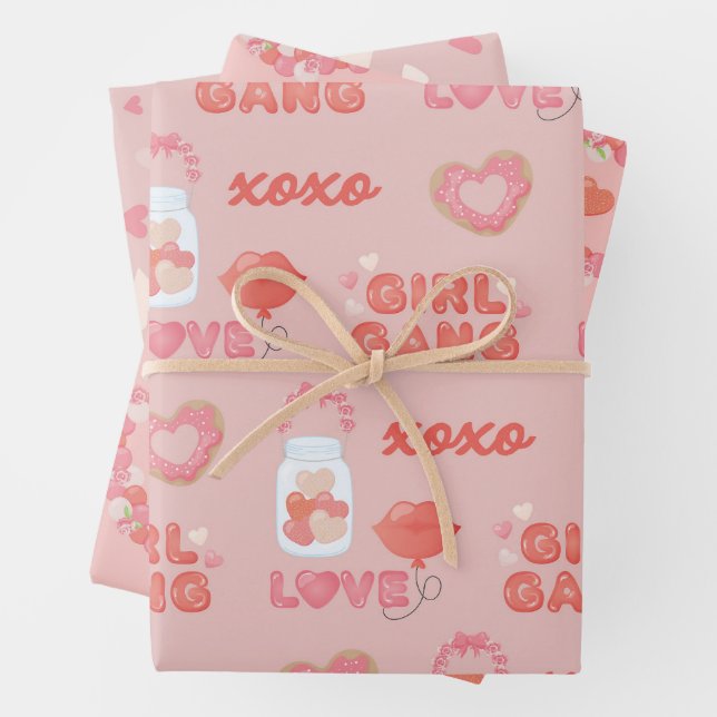Galentines Day Pattern Wrapping Paper Sheets (In situ)