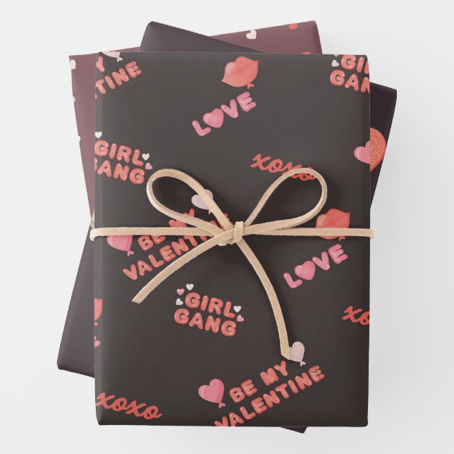 Galentines Day Pattern Wrapping Paper Sheets (In situ)