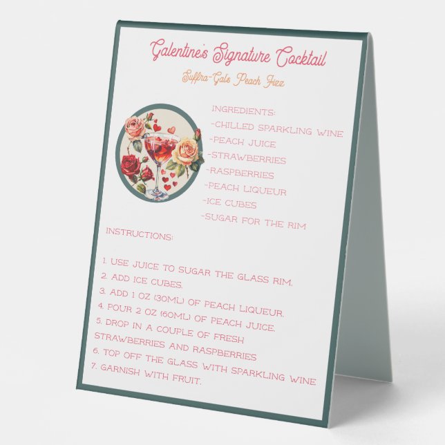 Galentine's Day Peach Fizz Signature Cocktail  Table Tent (Front)