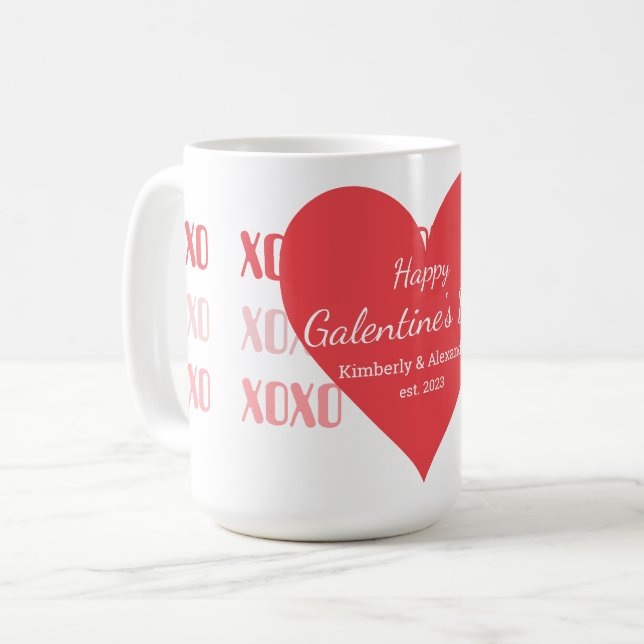 Galentine's Day Personalized Pink and Red Coffee Mug (Front Left)