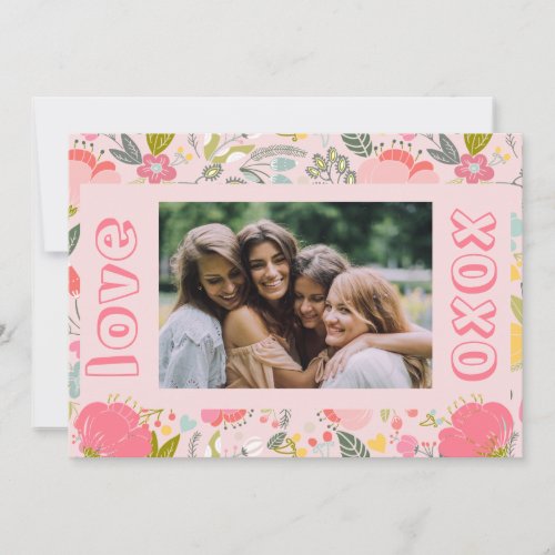 Galentines Day photo pink xoxo floral Holiday Card