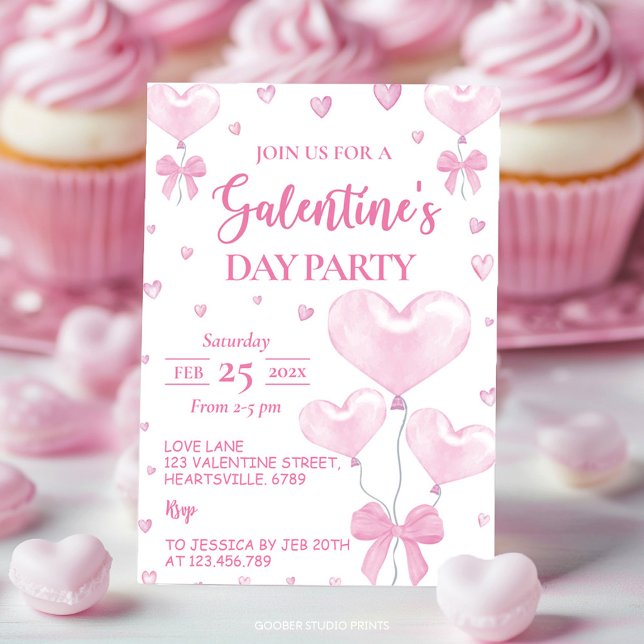 Galentine's Day Pink Heart Girly Party Invitation (Creator Uploaded)