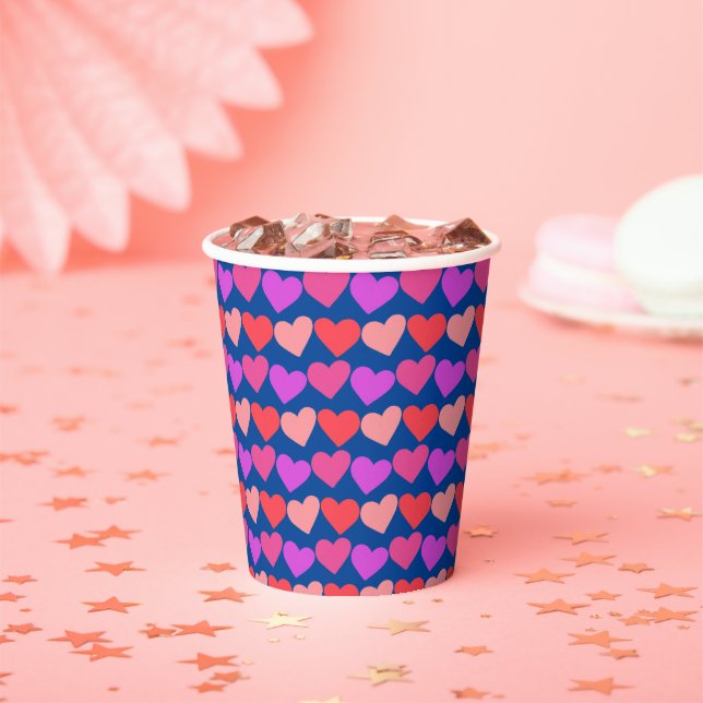 Galentines Day Pink Red Hearts Bold Retro Groovy  Paper Cups (Insitu)