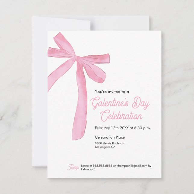 Galentine's day Pink Ribbon Bow Girly modern Invitation (Front)