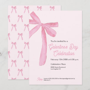 Galentine's day Pink Ribbon Bow Girly modern Invitation