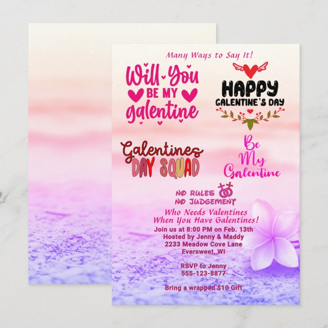 Galentine's Day Quotes Women Friendship Party Invitation (Front/Back)