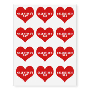 GALENTINE'S DAY Red Love Heart  Temporary Tattoos