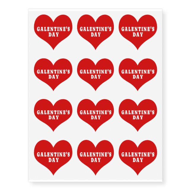GALENTINE'S DAY Red Love Heart  Temporary Tattoos (Front)