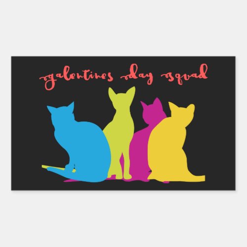 Galentines Day Squad of Colorful Lady Cats Rectangular Sticker