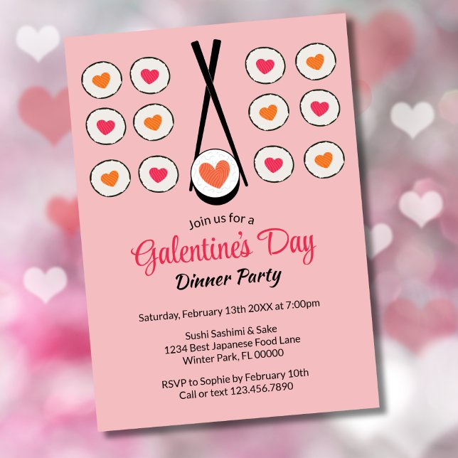 Galentine's Day Sushi Dinner Party Valentine's Day Invitation (Creator Uploaded)