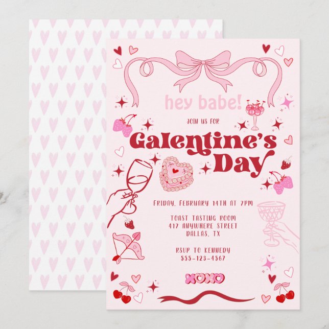 Galentine's Day Vintage Coquette Pink Invitation (Front/Back)