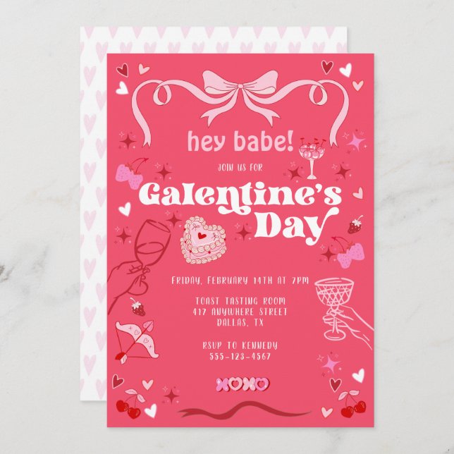 Galentine's Day Vintage Coquette Pink Invitation (Front/Back)