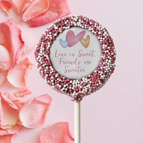 Galentines Day Watercolor Hearts Chocolate Covered Oreo Pop