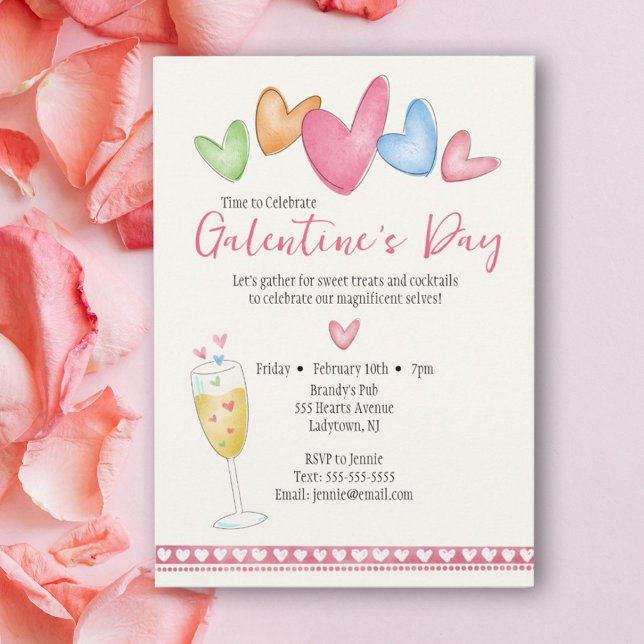 Galentine's Day Watercolor Hearts Invitation (Creator Uploaded)