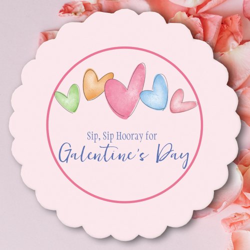 Galentines Day Watercolor Hearts Paper Coaster