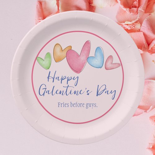 Galentines Day Watercolor Hearts Paper Plate