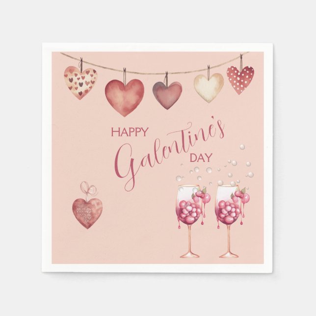 Galentine's Day Wine Glasses and Hearts Napkins (Front)