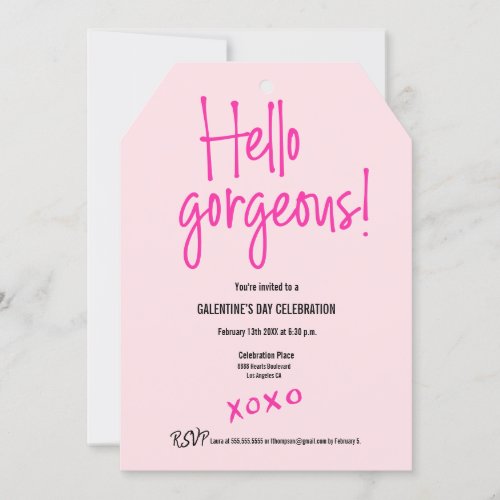 Galentines Day xoxo pink custom Hello gorgeous Invitation