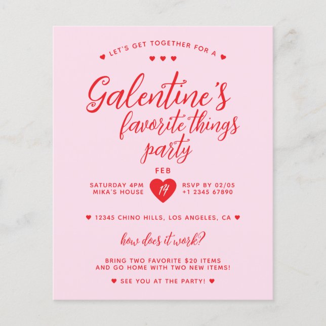 Galentine's Favorite Things Party Budget Invite Flyer (Front)
