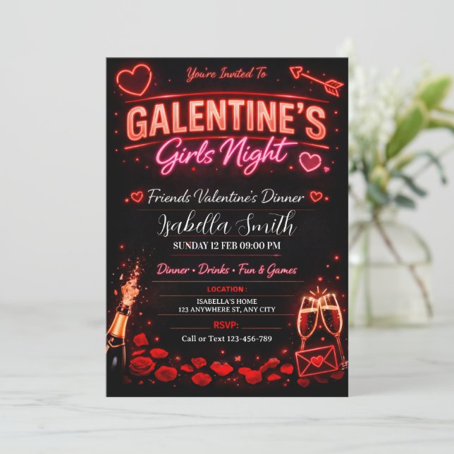 Galentine's Girls Night‚Friends Valentine’s Dinner Invitation (Standing Front)