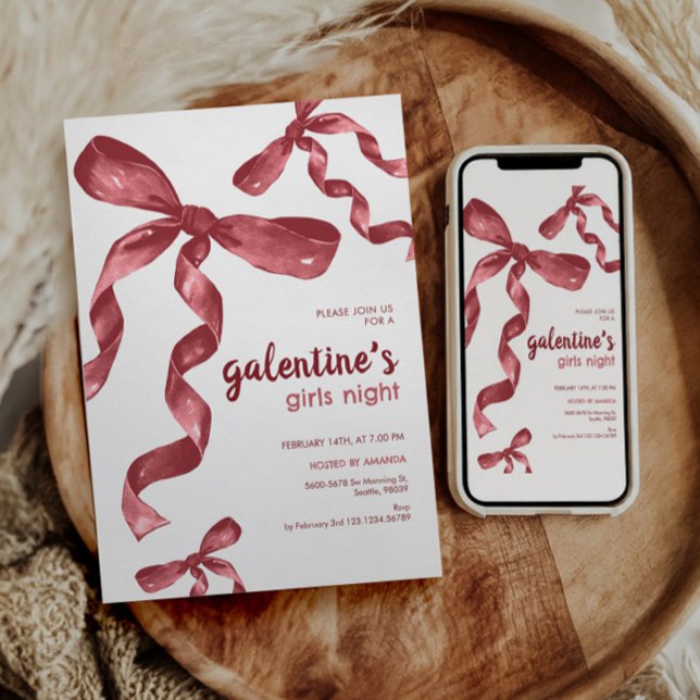 Galentines Girls Night Party Bow Invitation (Creator Uploaded)