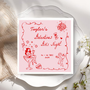 Galentines Girls Night Party Valentine Party Drawn Napkins