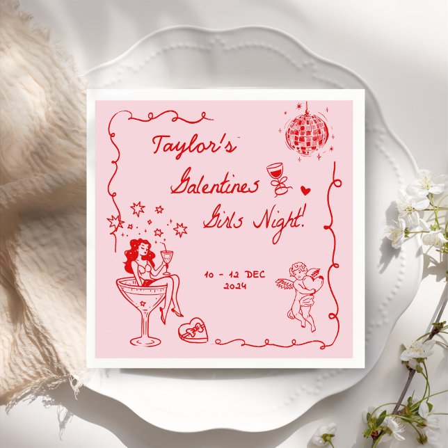 Galentines Girls Night Party Valentine Party Drawn Napkins (Creator Uploaded)