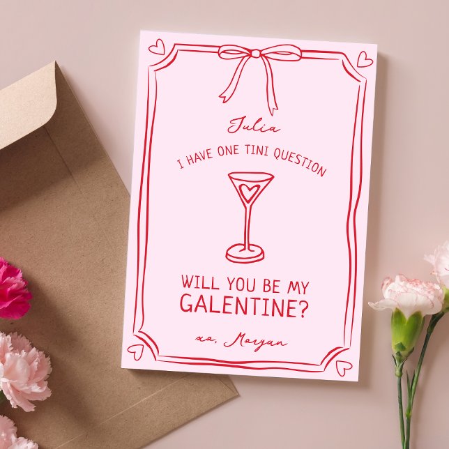Galentine's Martini Whimsical Girly Red and Pink  Card (Creator Uploaded)