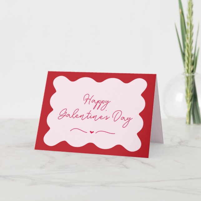 Galentine's Modern Trendy Pink & Red Scalloped  Card (Front)