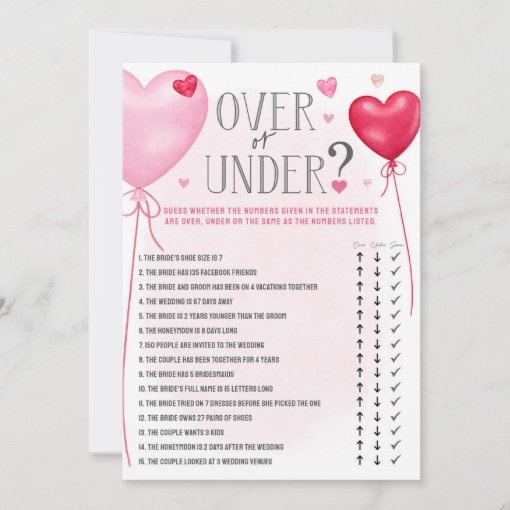 Bridal Shower Game Cards - Guess Over Or Under, 25 Cards, 5x7 Inches, Minimalist Brown Wedding Party Supplies - View #6