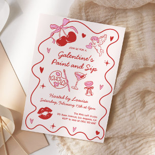 Galentines Paint and Sip Girls Valentines Party Invitation
