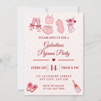 Galentines Pajama Party Girls Valentines Invitation