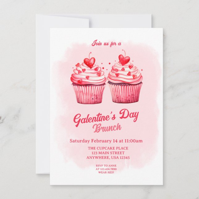 Galentine's Palentine's Day Cupcake Heart Brunch Invitation (Front)