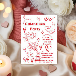 galentine's party, galentine's doodle Valentine's Invitation
