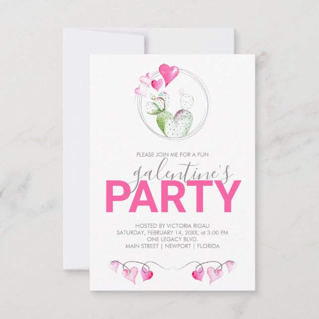 Galentines Party Invitations Watercolor Cactus (Front)