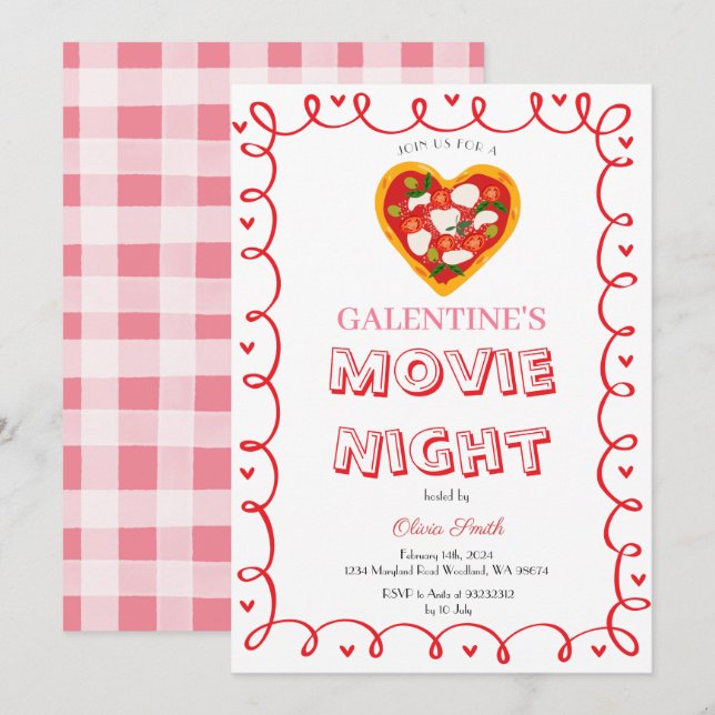 Galentine's retro Movie Night Invitation (Front/Back)