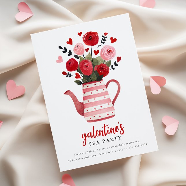 Galentine's Tea Party Teapot Floral  Invitation (Creator Uploaded)