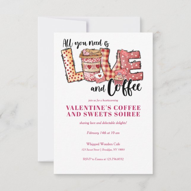 GALENTINES VALENTINE'S DAY COFFEE CUPS AND SWEETS  INVITATION (Front)