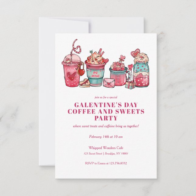 GALENTINES VALENTINE'S DAY COFFEE CUPS AND SWEETS  INVITATION (Front)