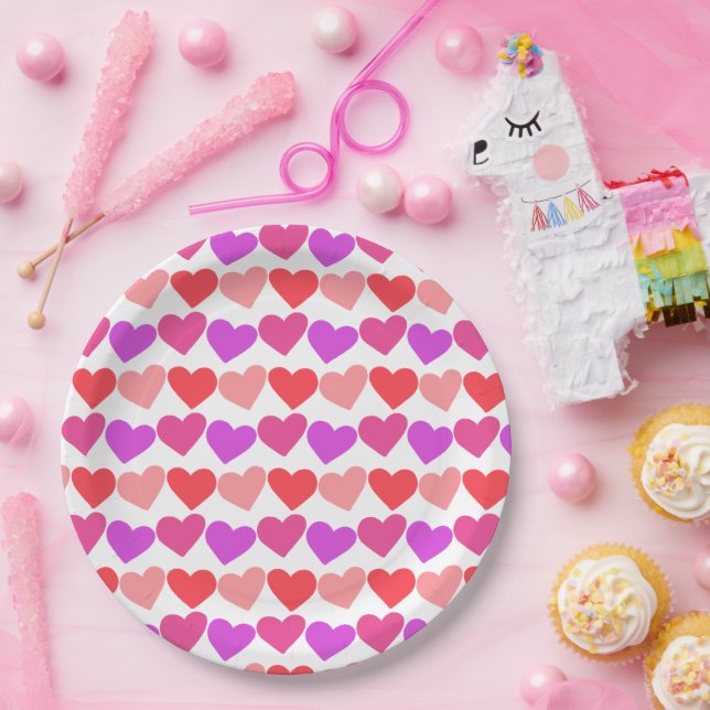 Galentines Valentines Day Hearts Groovy Retro Cute Paper Plates (Party)