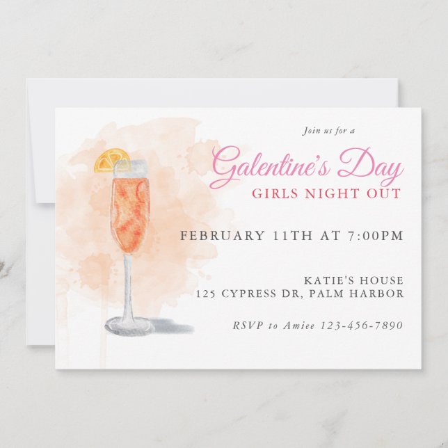 Galentine's Watercolor Drinks Invitation (Front)