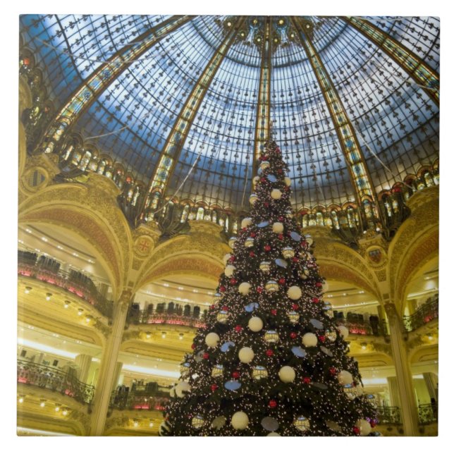 Galeries La Fayette at Christmas, Paris, France Tile (Front)