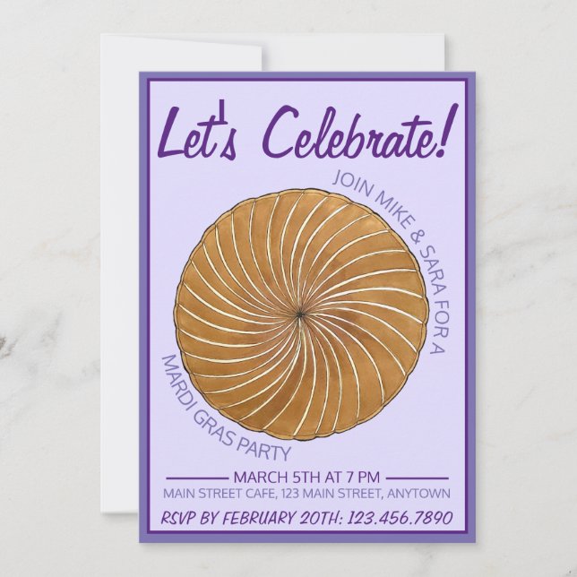 Galette des Rois Mardi Gras Carnival King Cake Invitation (Front)